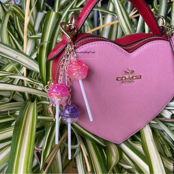 Cosmic Candy Cluster Glitter Star Iridescent Pink Purple Lollipop Y2K Bag Charm - Picture 6 of 9